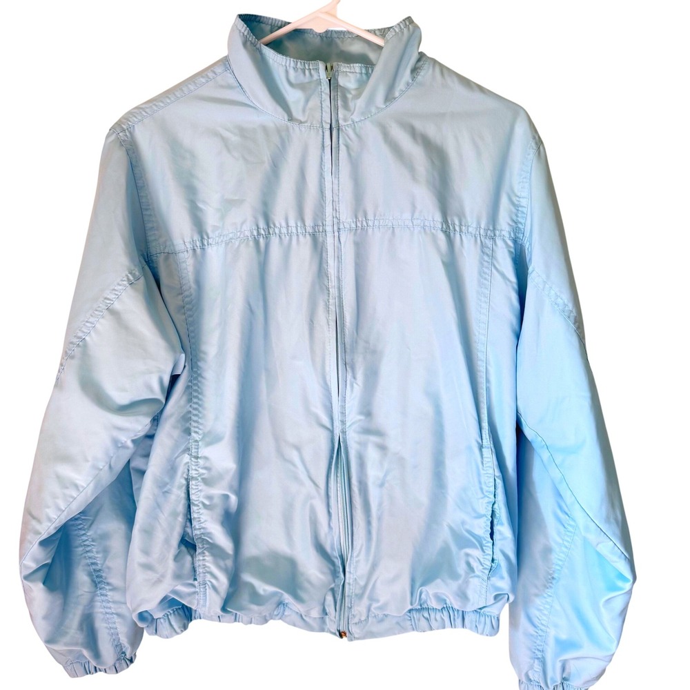 CHEROKEE Vintage Sky Blue Windbreaker Zip Up Jacket Mock Neck LARGE Pastel 90s
